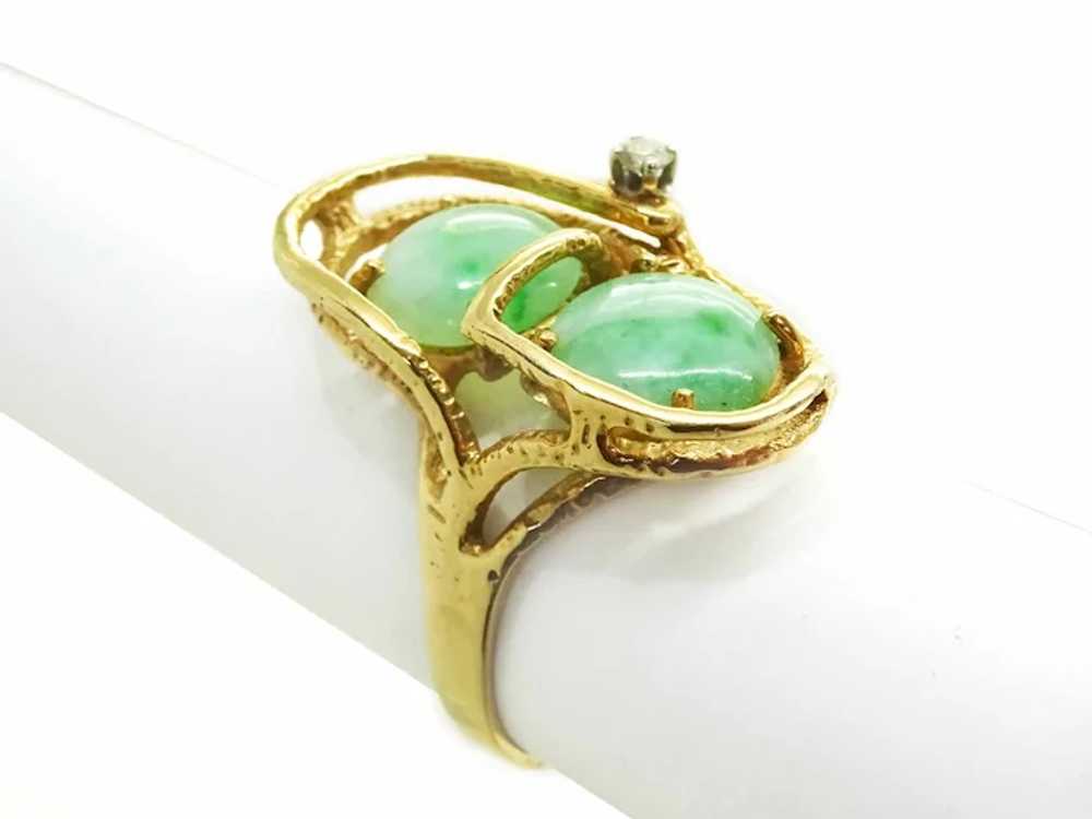 Mid-Century Modern Jade & Diamond Ring 14k Gold S… - image 3