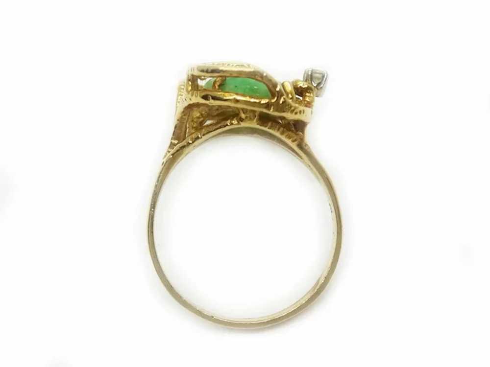 Mid-Century Modern Jade & Diamond Ring 14k Gold S… - image 4