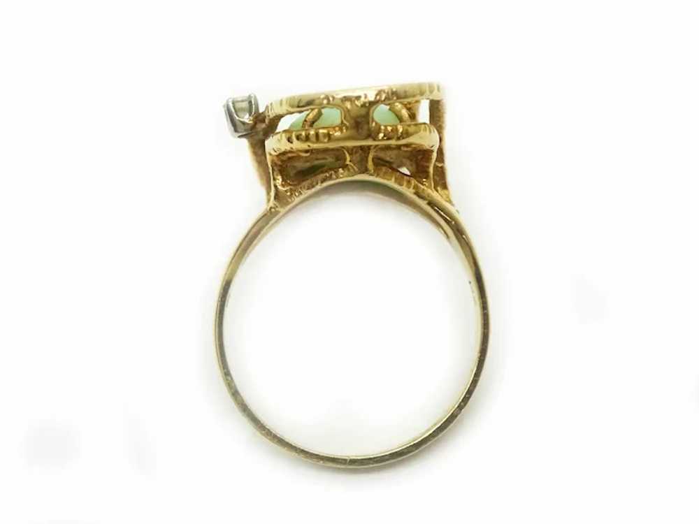 Mid-Century Modern Jade & Diamond Ring 14k Gold S… - image 5