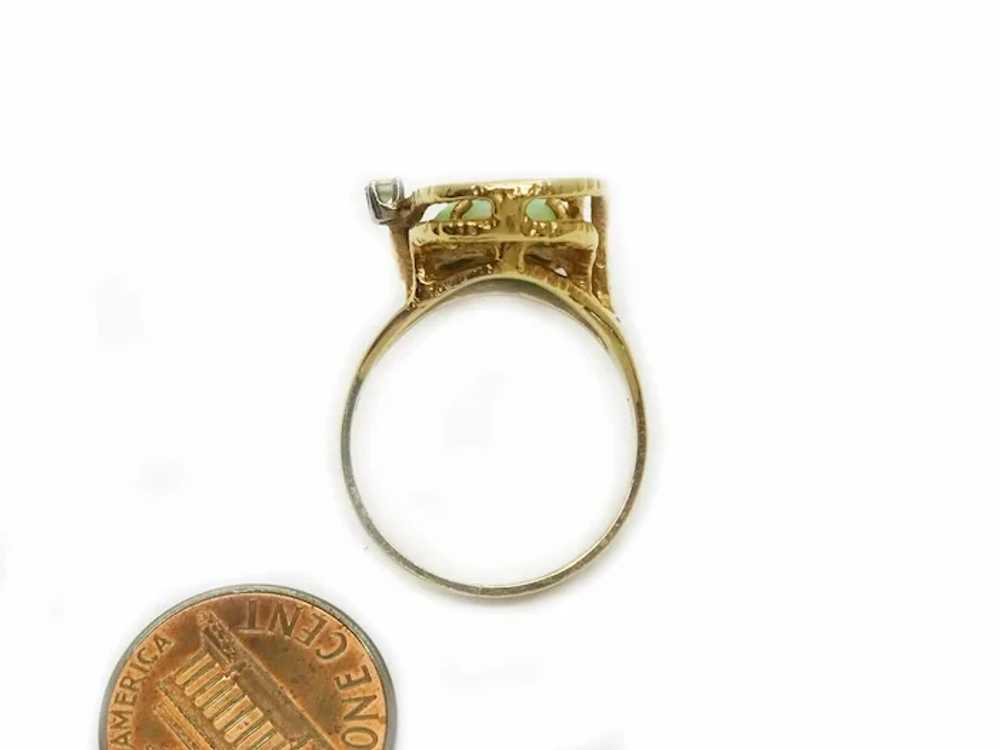 Mid-Century Modern Jade & Diamond Ring 14k Gold S… - image 6