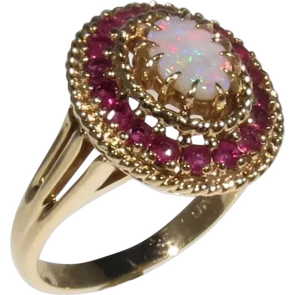 Vintage Opal and Ruby Cocktail Ring - image 1