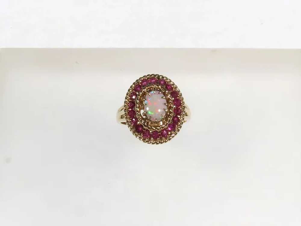 Vintage Opal and Ruby Cocktail Ring - image 2