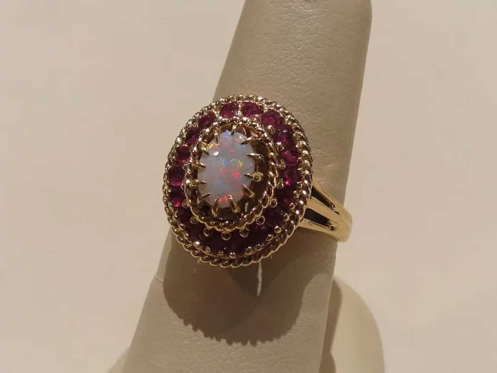 Vintage Opal and Ruby Cocktail Ring - image 3