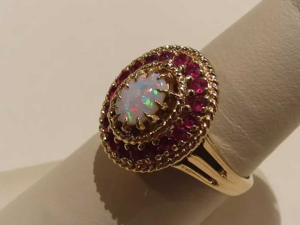 Vintage Opal and Ruby Cocktail Ring - image 5