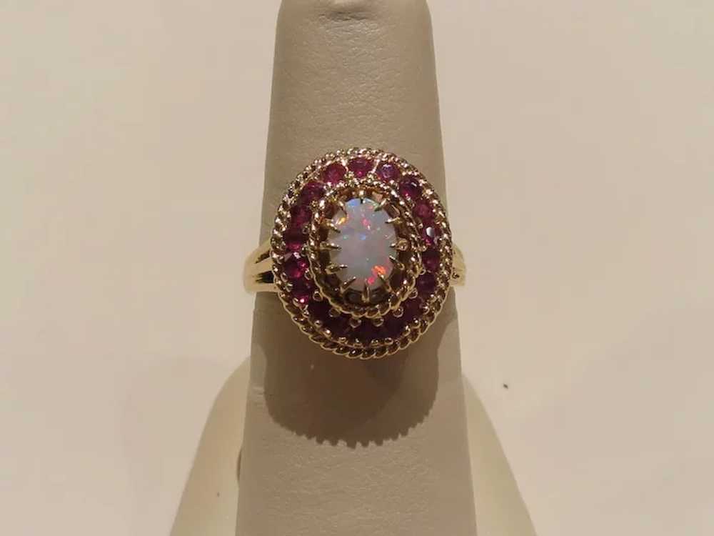 Vintage Opal and Ruby Cocktail Ring - image 6