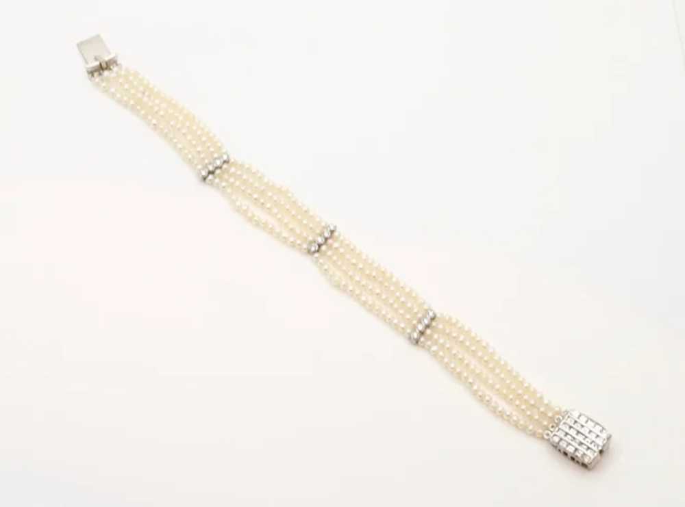 Vintage 14K Gold DIamond Clasp Beaded Pearl Brace… - image 6