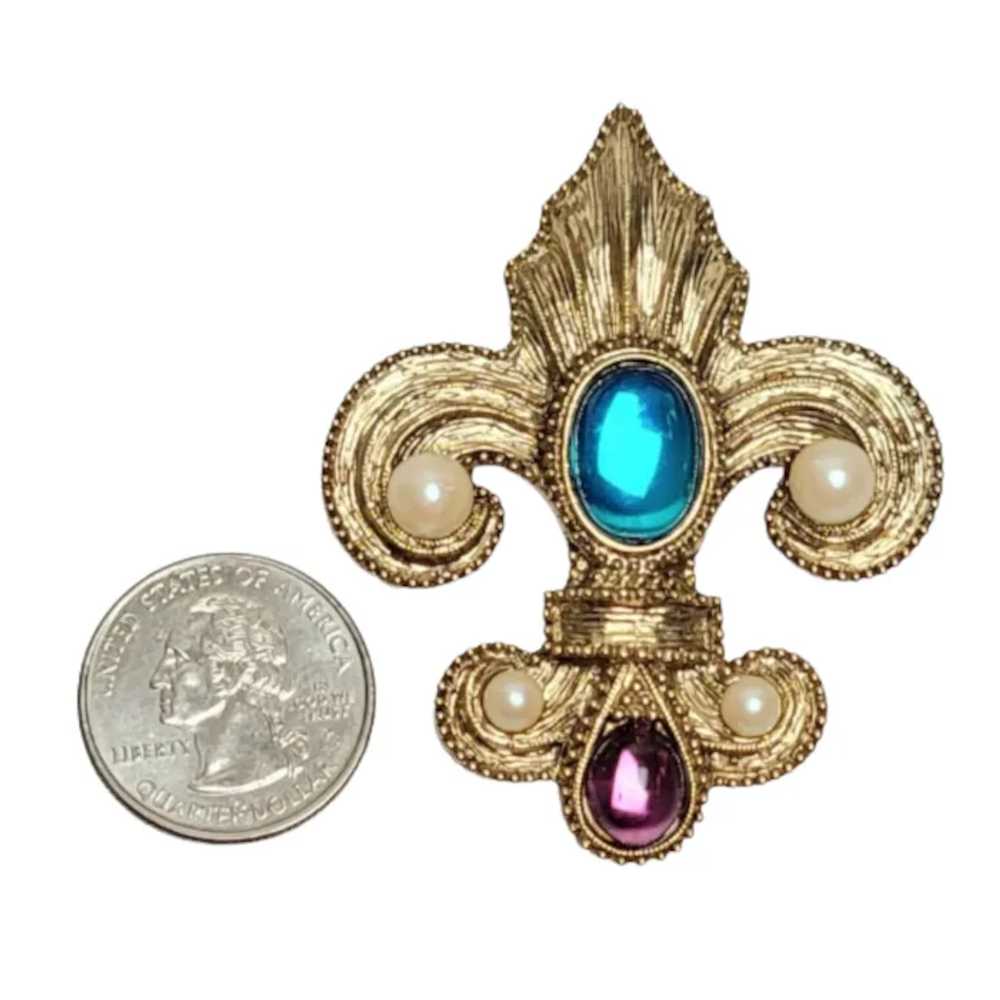 1928 Jewelry Fleur De Lis Faux Pearl Blue & Purpl… - image 2