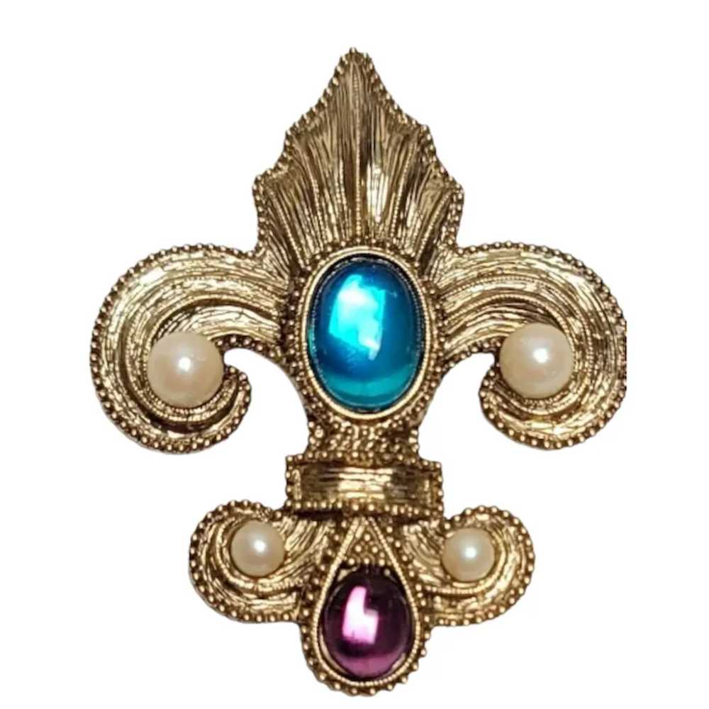 1928 Jewelry Fleur De Lis Faux Pearl Blue & Purpl… - image 8