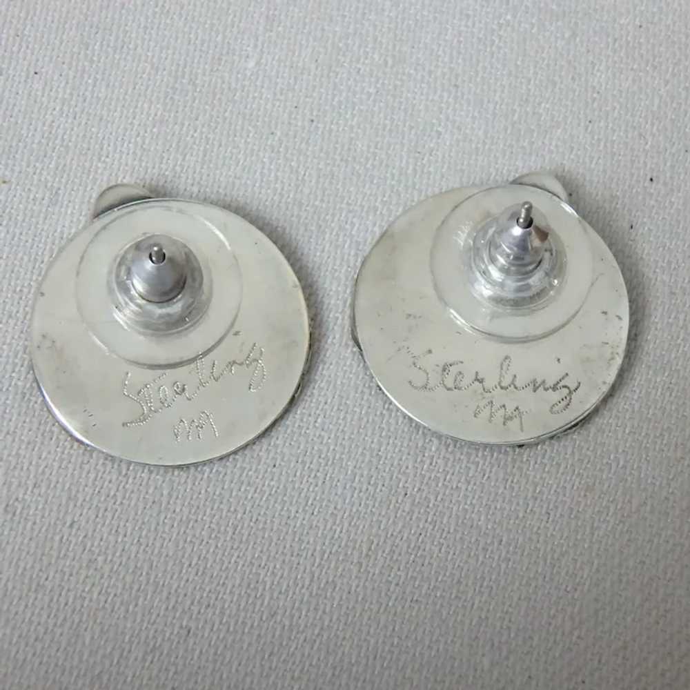 Artisan Sterling Silver Pierced Earrings with Gol… - image 2