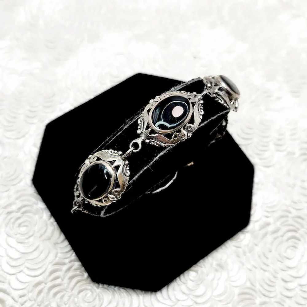 Vintage 1980s Onyx Cabochon and Sterling Silver L… - image 3