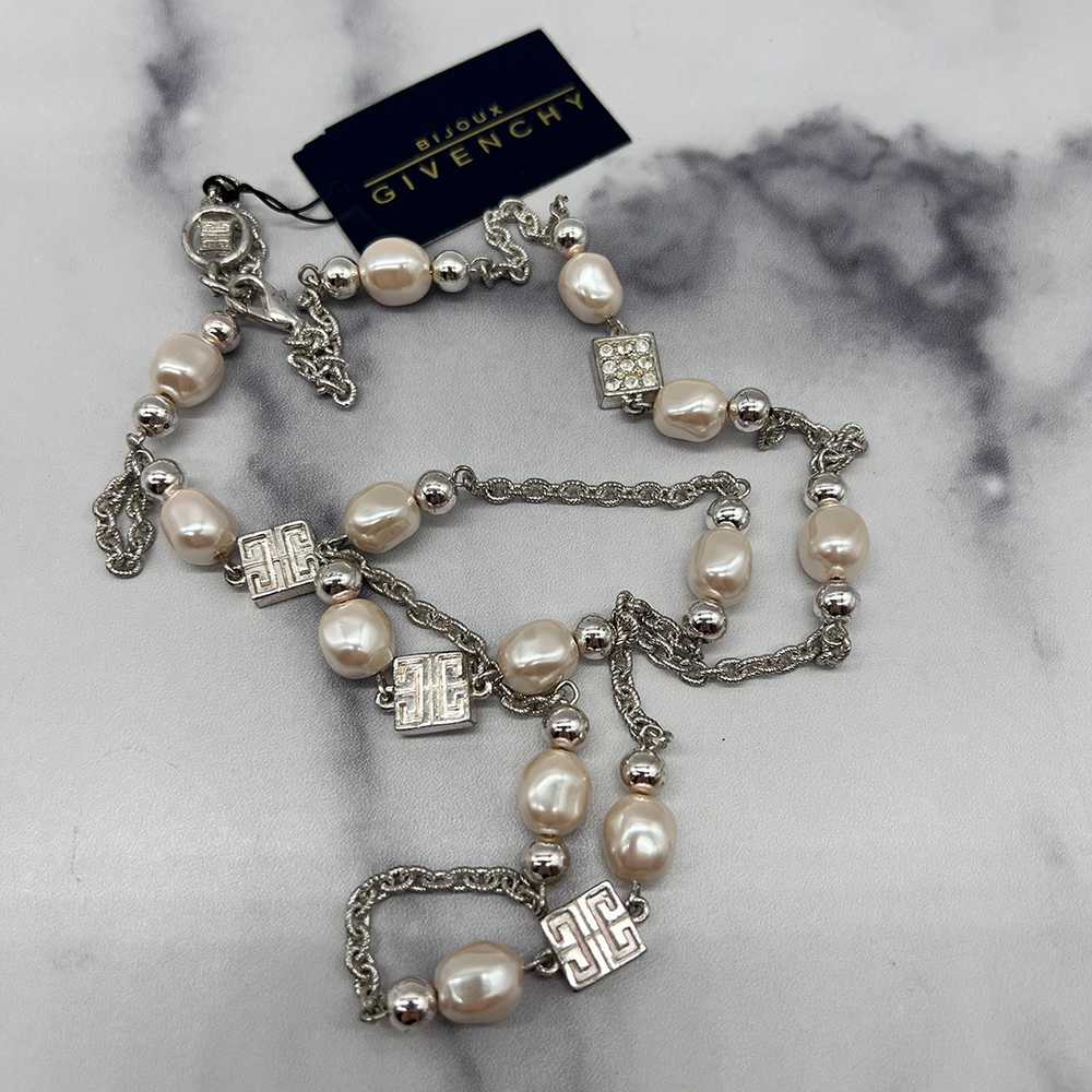 Vintage Givenchy Station Faux Pearl Necklace - image 2