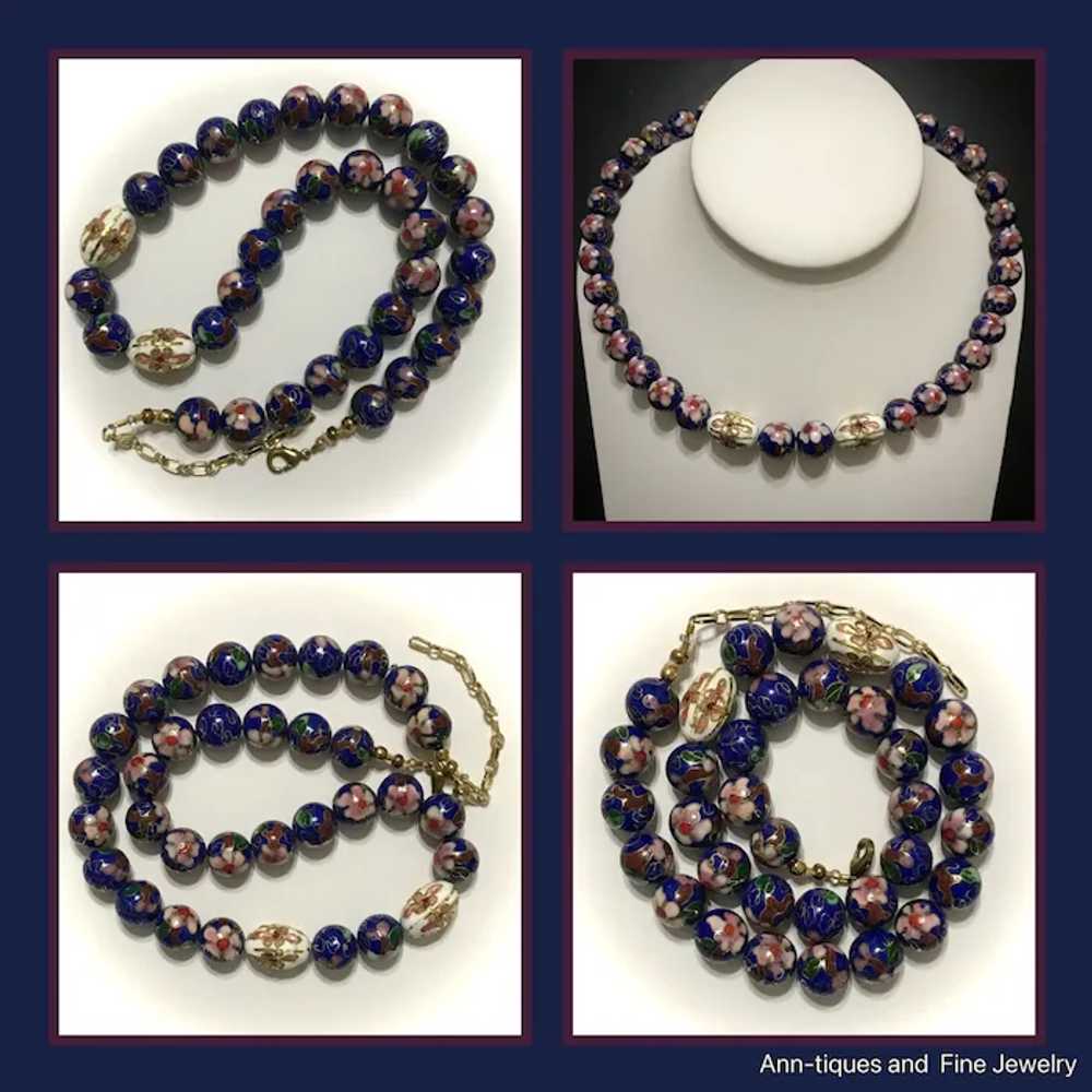 Pretty Vintage 21-1/4 Inch Cloisonné Bead Necklace - image 2