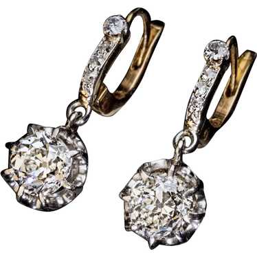 Antique French Old Mine Cut Diamond Dangle Earring