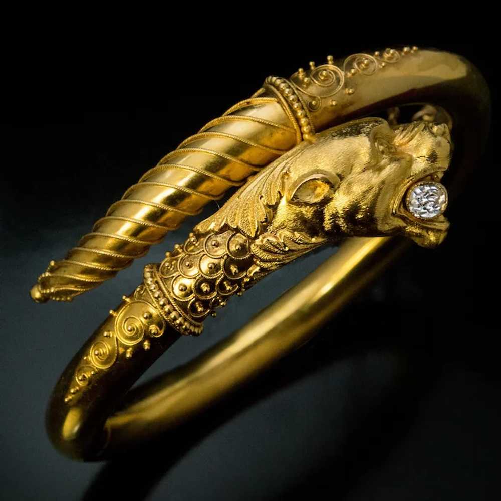 Antique Greek Revival Gold Diamond Bangle Bracelet - image 2