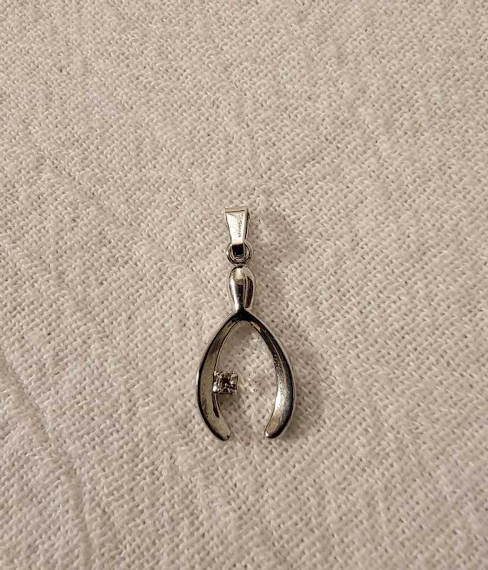 Small silver tone wishbone pendant with rhinestone - image 5