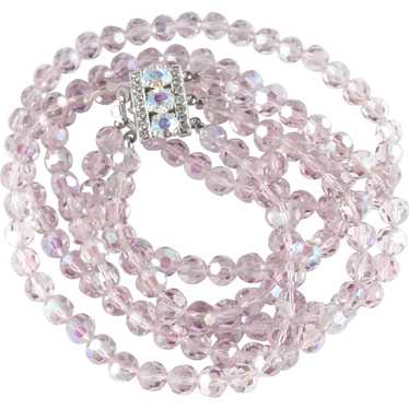 Triple Three Row Crystal Glass Bead Necklace Rhine