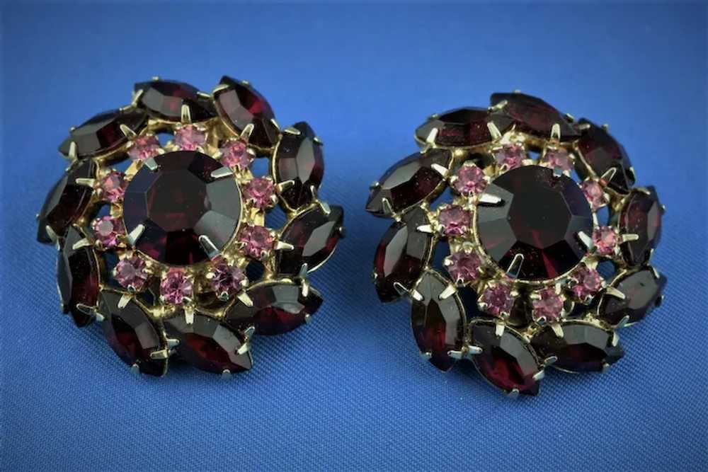 1950's Pink and Red Rhinestone Earrings - image 2