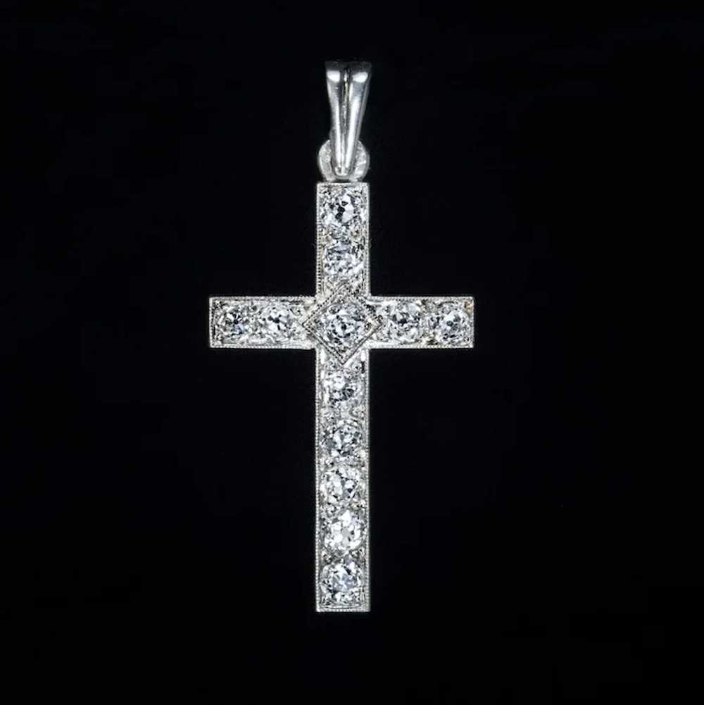 Vintage Old Mine Cut Diamond Gold Cross Pendant - image 5