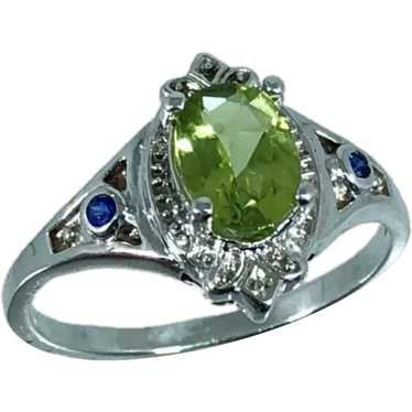 14k Peridot & Sapphire Ring, free resize - image 1