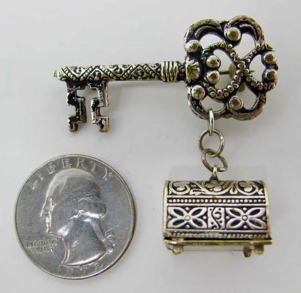 SALE! Spanish Damascene Key & Treasure Box Brooch - image 2