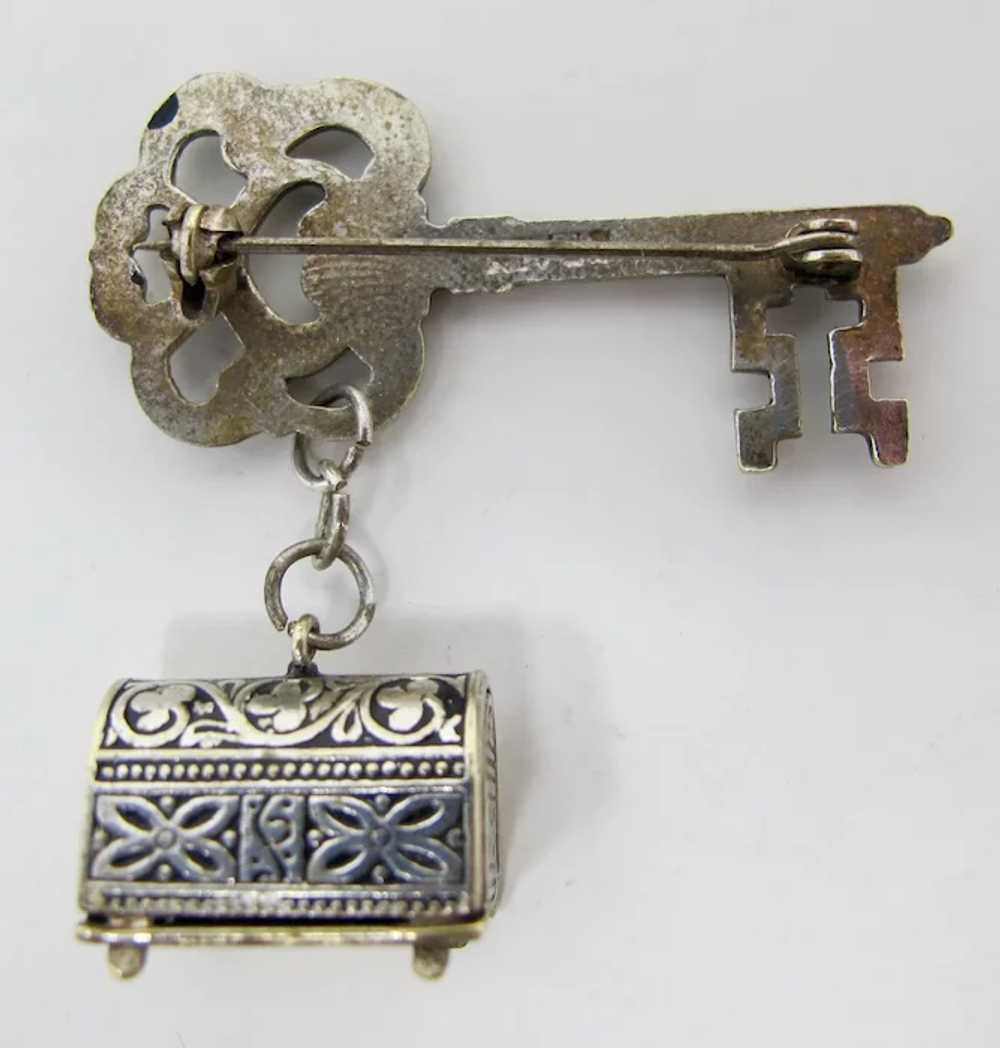 SALE! Spanish Damascene Key & Treasure Box Brooch - image 3