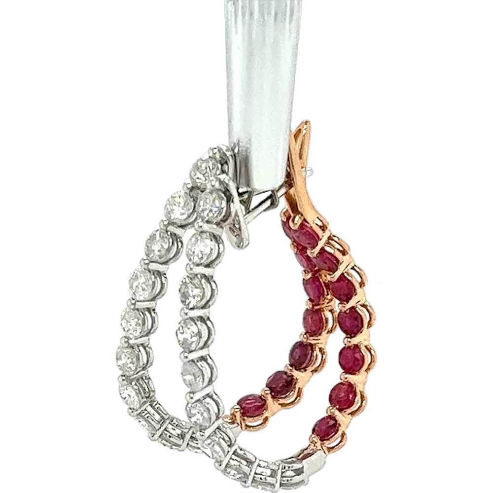 Inside Out Curved Ruby and Diamond Hoop Earrings … - image 1