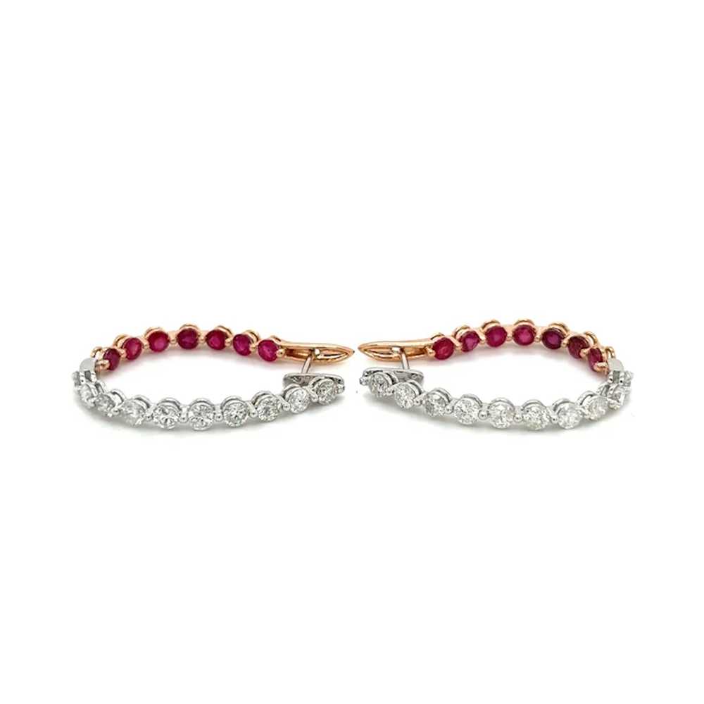 Inside Out Curved Ruby and Diamond Hoop Earrings … - image 3