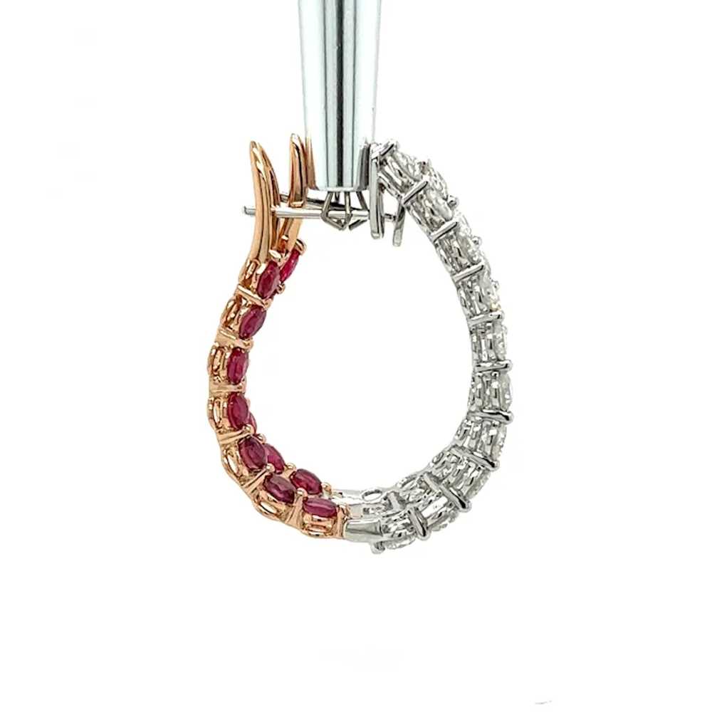 Inside Out Curved Ruby and Diamond Hoop Earrings … - image 5