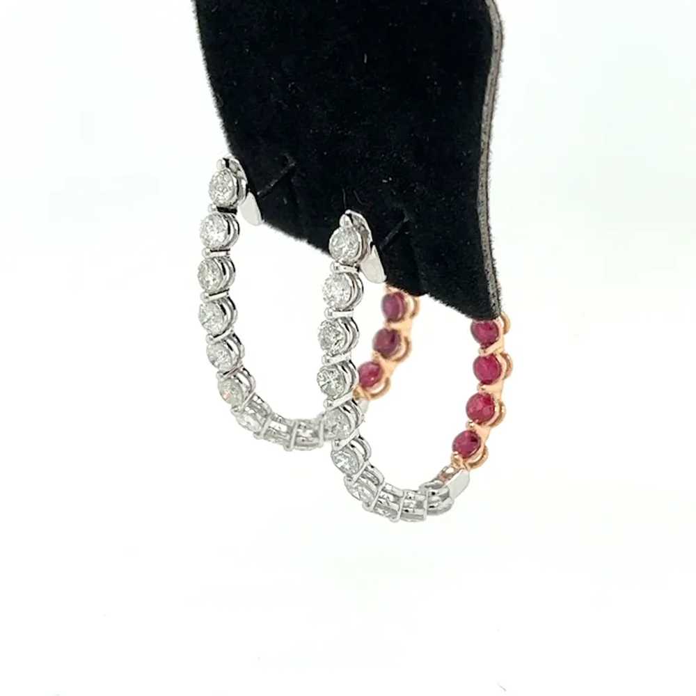 Inside Out Curved Ruby and Diamond Hoop Earrings … - image 6