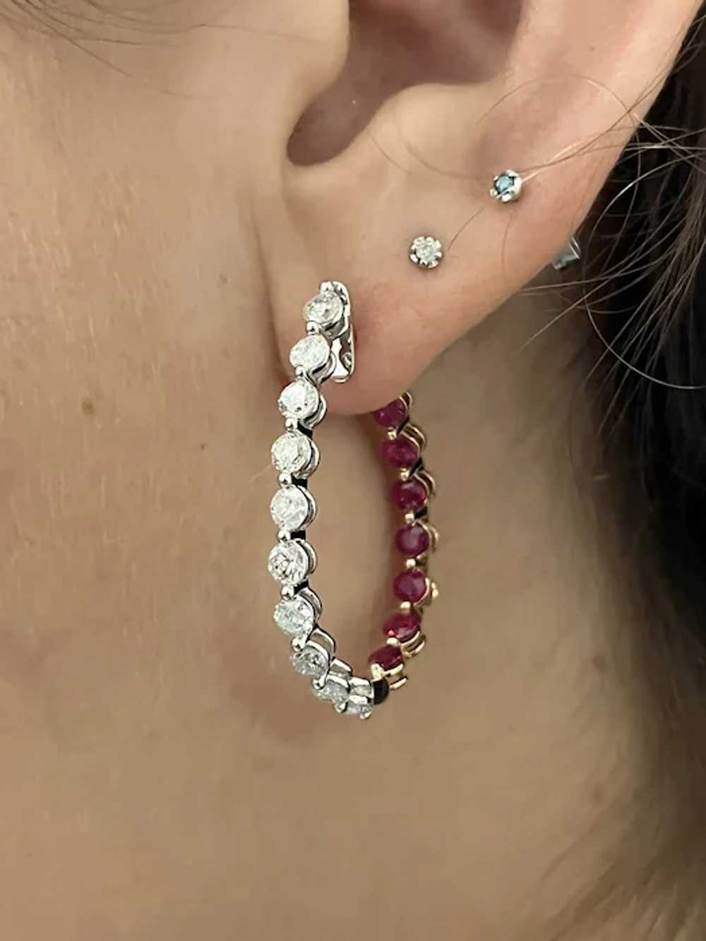 Inside Out Curved Ruby and Diamond Hoop Earrings … - image 7