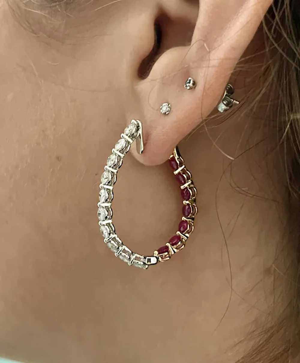 Inside Out Curved Ruby and Diamond Hoop Earrings … - image 8