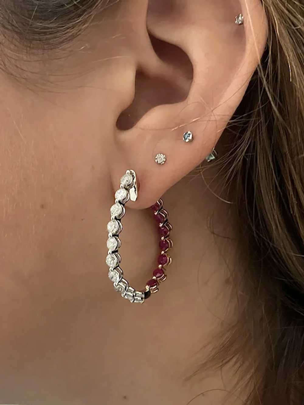 Inside Out Curved Ruby and Diamond Hoop Earrings … - image 9