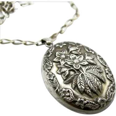 Gorgeous Sterling Repousse Floral Puffy Pendant D… - image 1