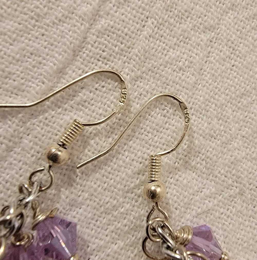 Light pink and purple crystal earrings on sterlin… - image 10