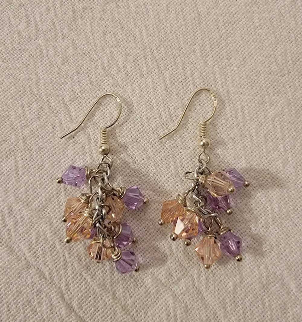 Light pink and purple crystal earrings on sterlin… - image 11