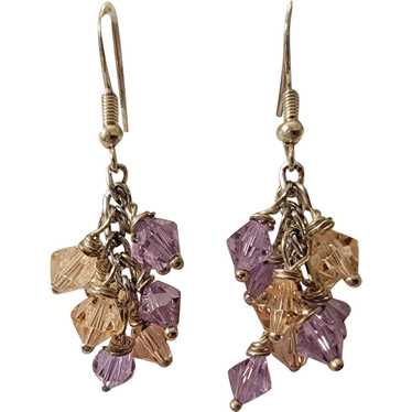 Light pink and purple crystal earrings on sterlin… - image 1