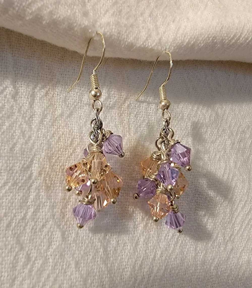 Light pink and purple crystal earrings on sterlin… - image 3