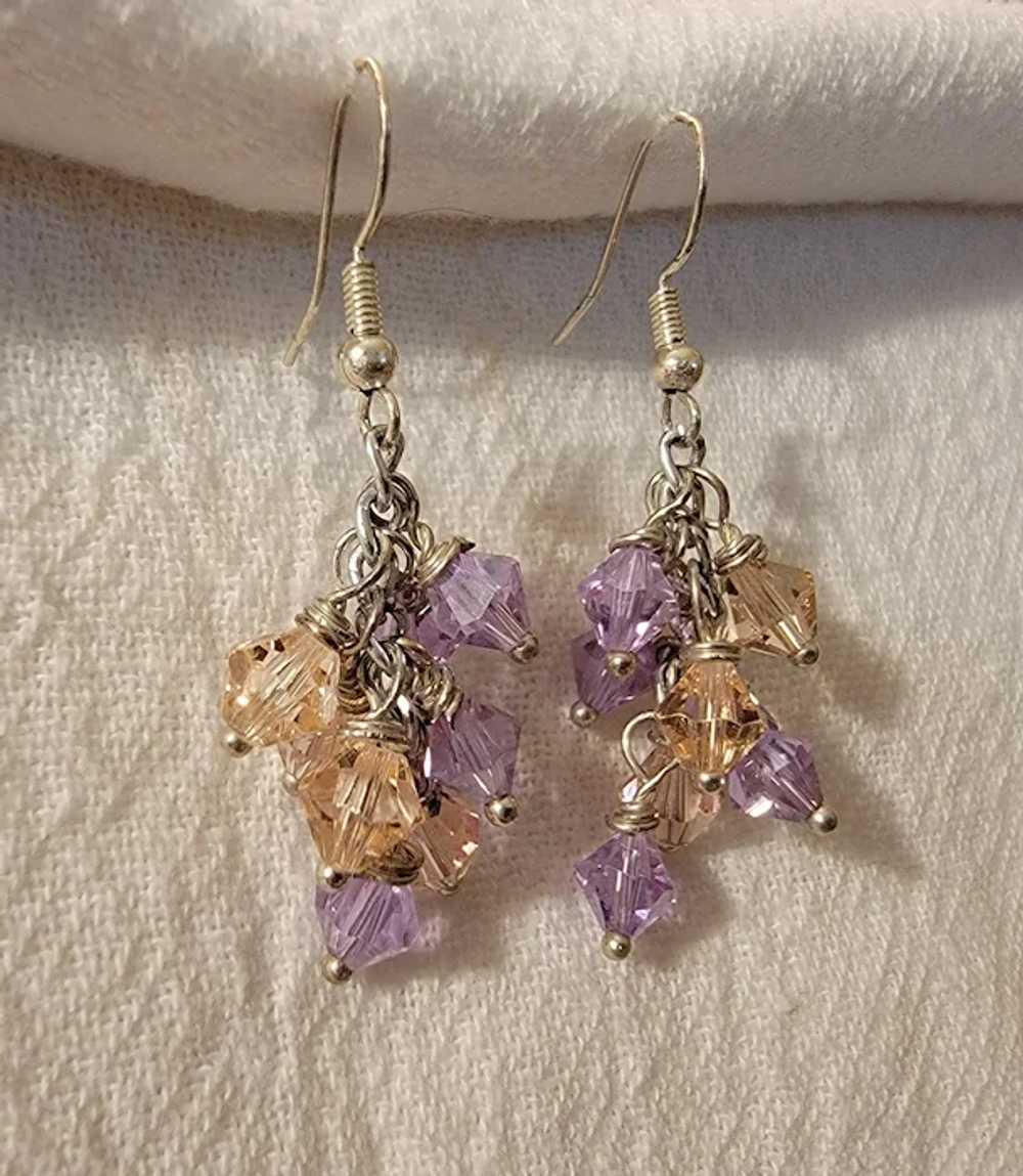 Light pink and purple crystal earrings on sterlin… - image 4