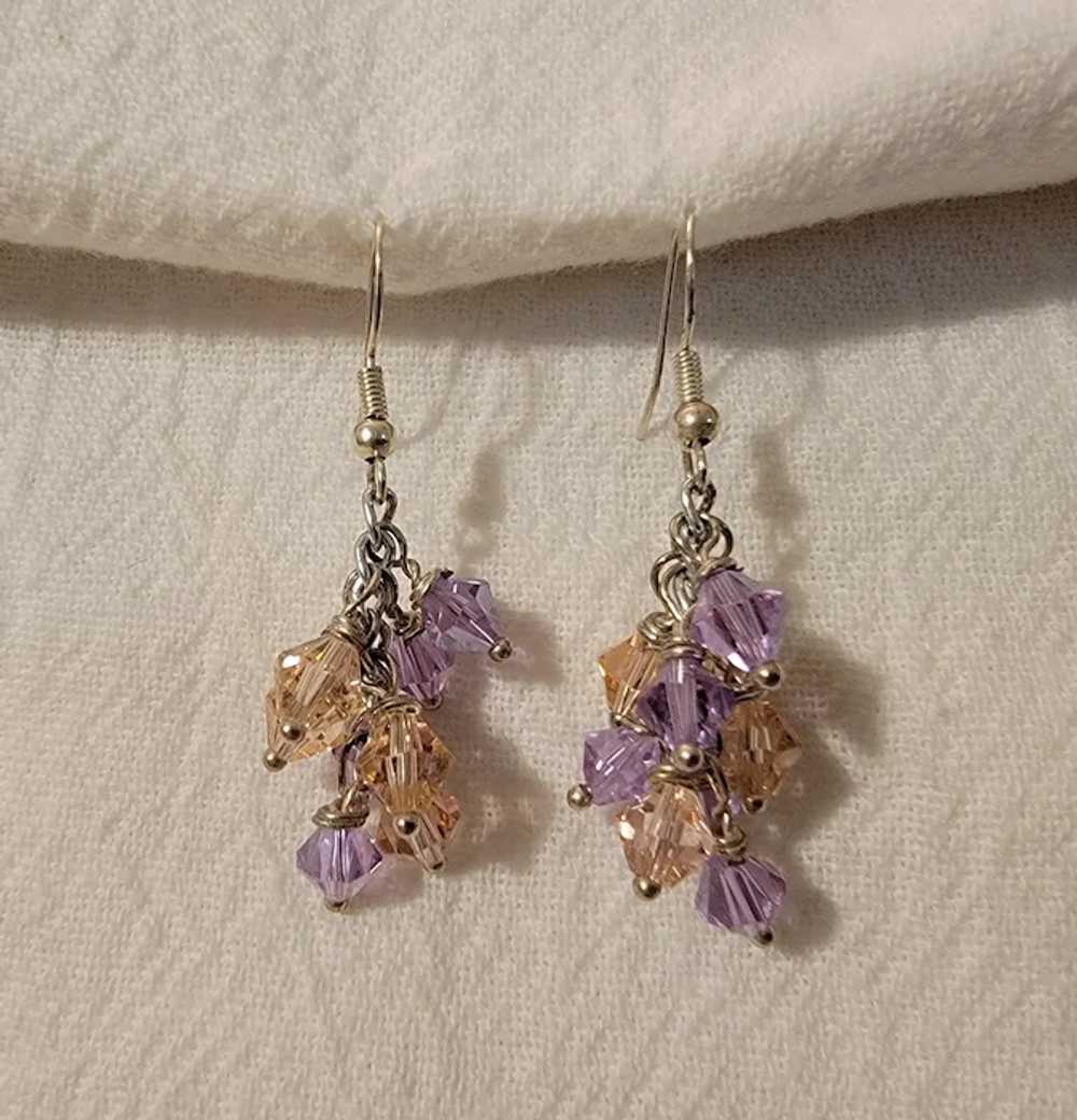 Light pink and purple crystal earrings on sterlin… - image 5