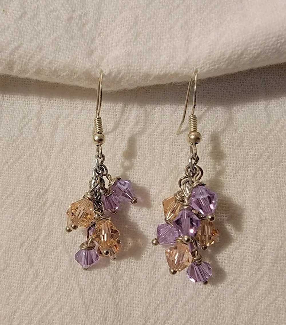 Light pink and purple crystal earrings on sterlin… - image 6