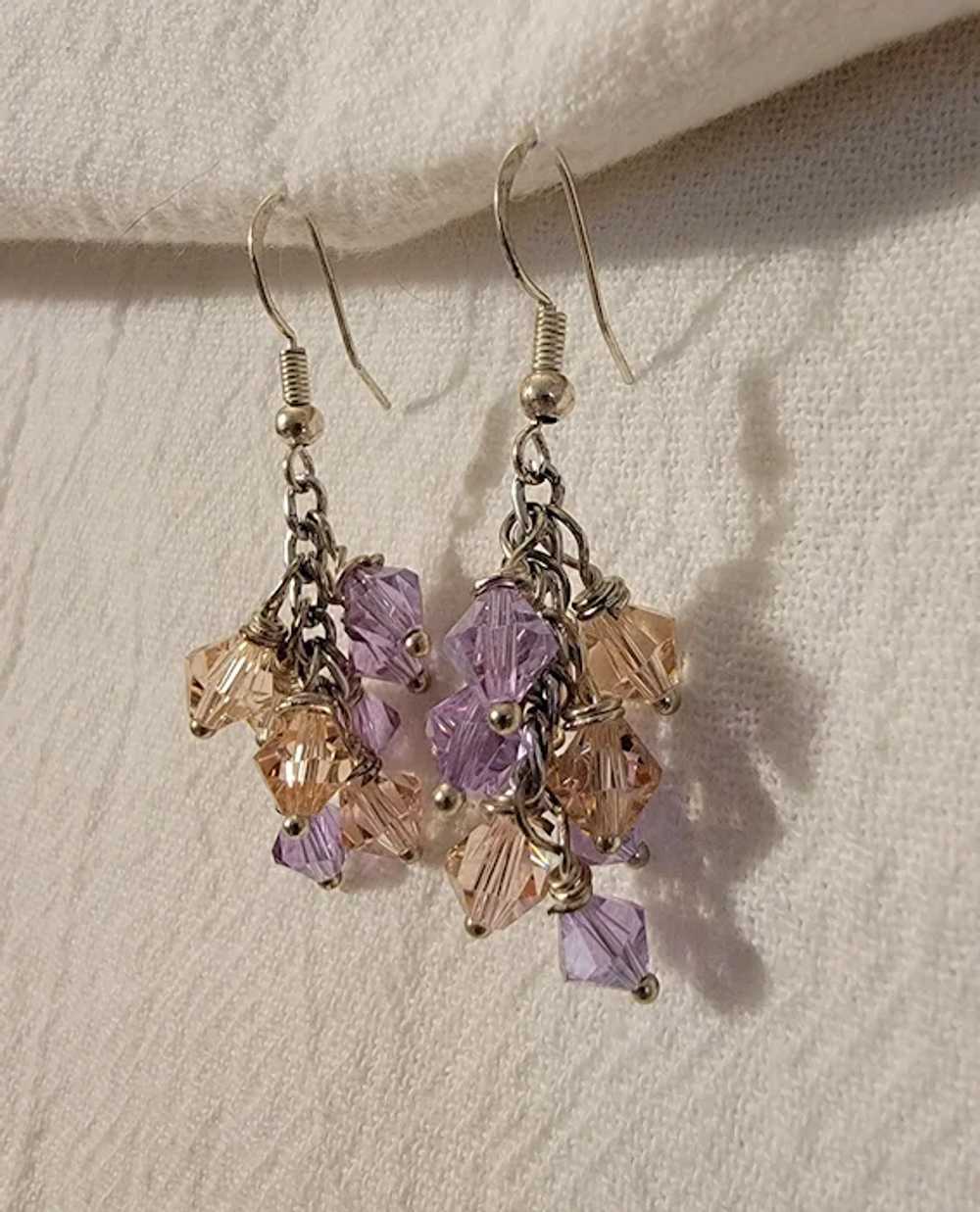 Light pink and purple crystal earrings on sterlin… - image 7