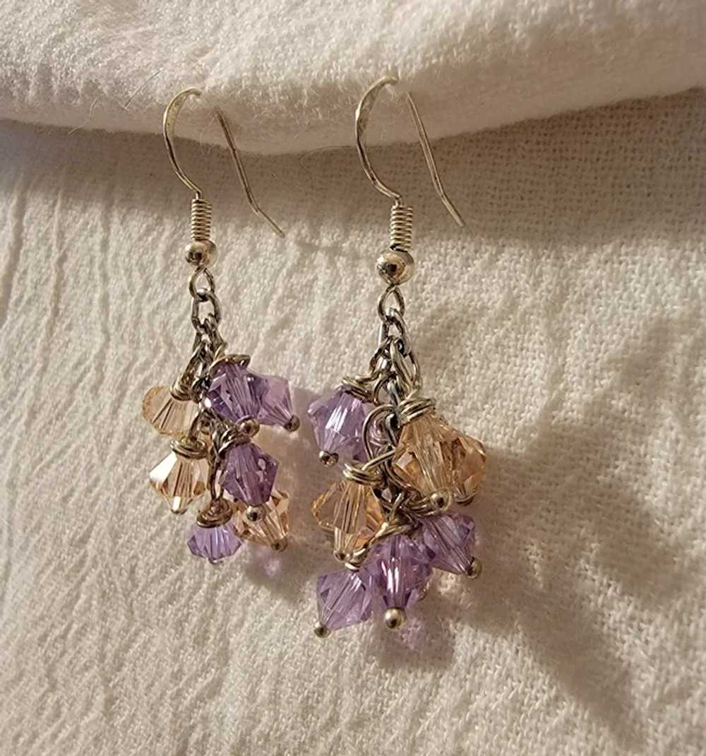 Light pink and purple crystal earrings on sterlin… - image 8