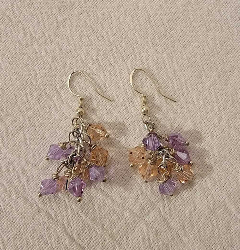 Light pink and purple crystal earrings on sterlin… - image 9