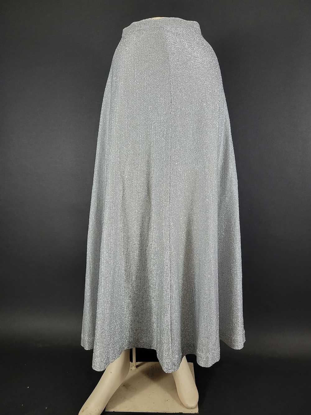 70s Metallic Silver Lurex A-Line Maxi Skirt - image 2
