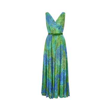 1960s William Travilla Green and Blue Sequin Dress - image 1