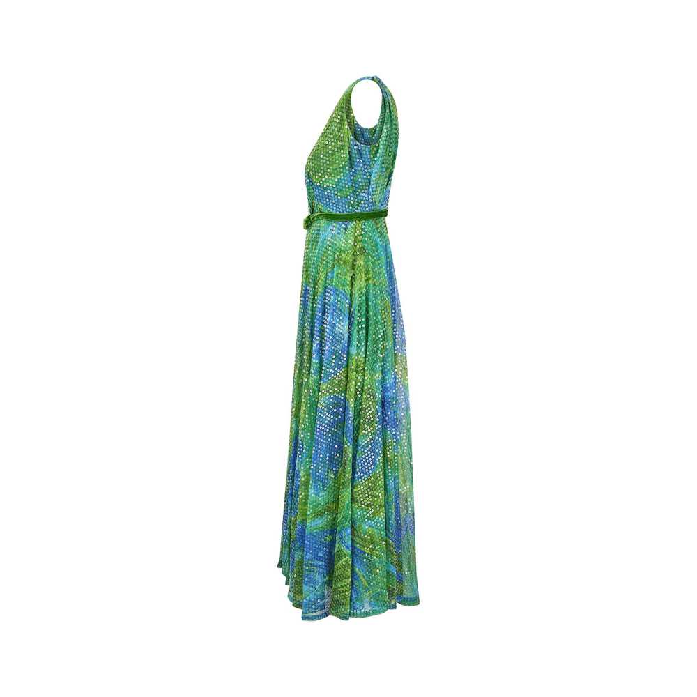 1960s William Travilla Green and Blue Sequin Dress - image 3