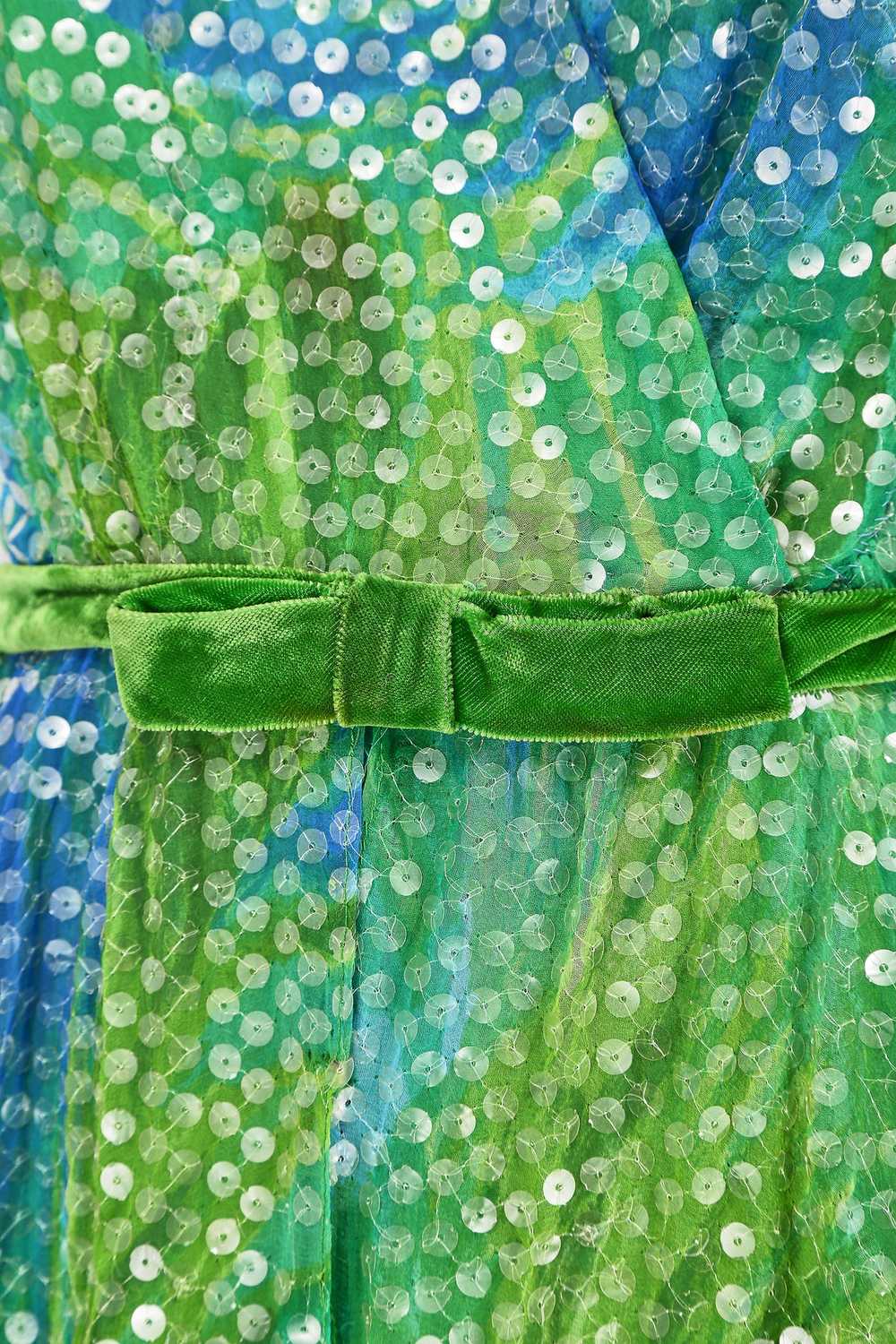 1960s William Travilla Green and Blue Sequin Dress - image 4
