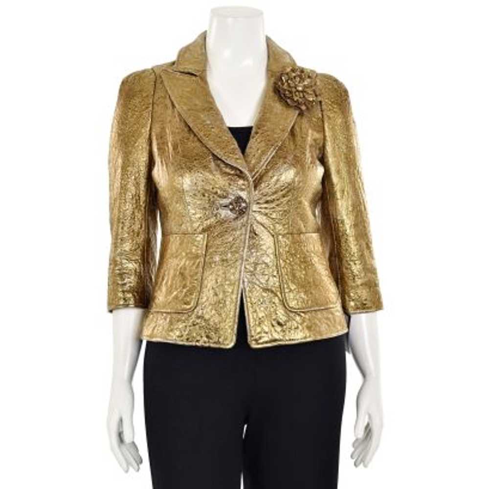 St. John Couture Leather Jacket in Gold / Silver … - image 1