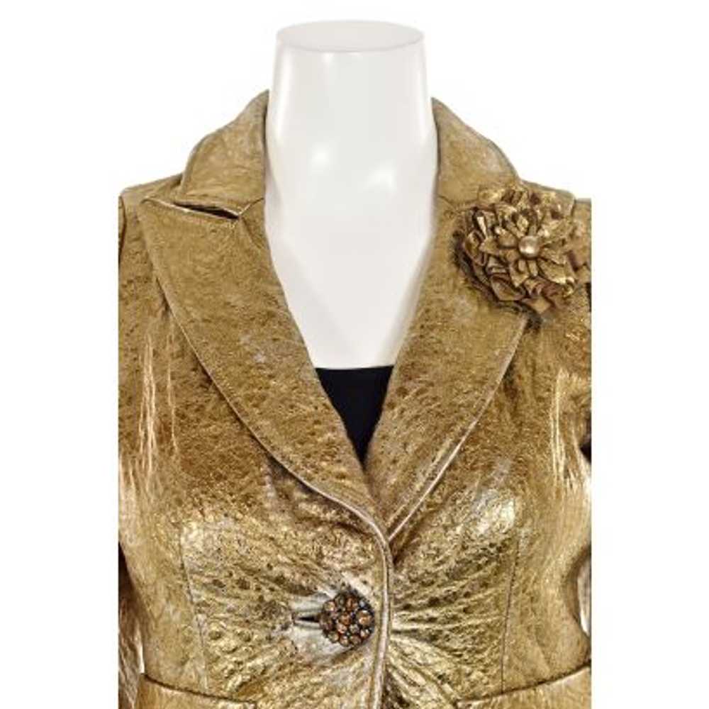 St. John Couture Leather Jacket in Gold / Silver … - image 3