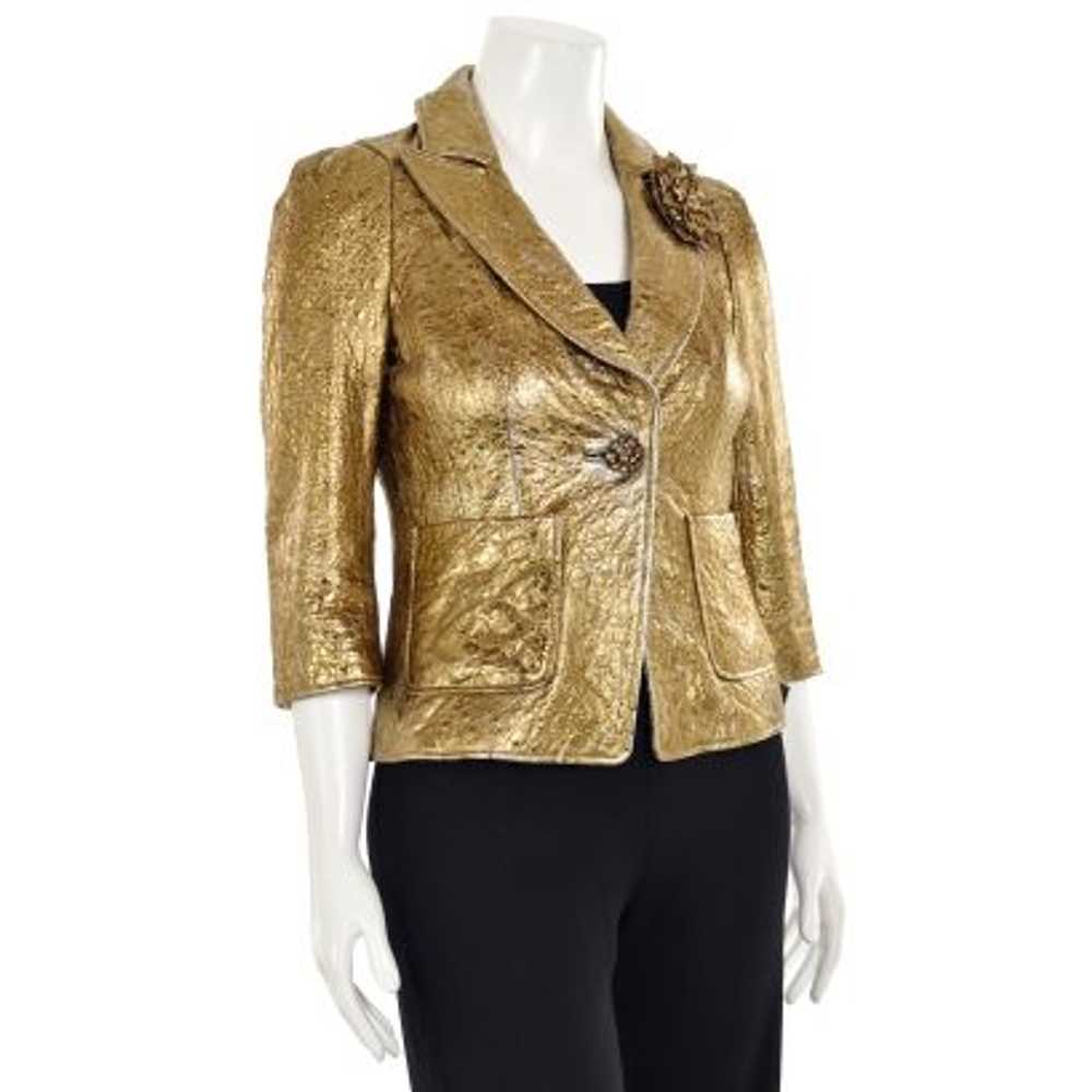 St. John Couture Leather Jacket in Gold / Silver … - image 5